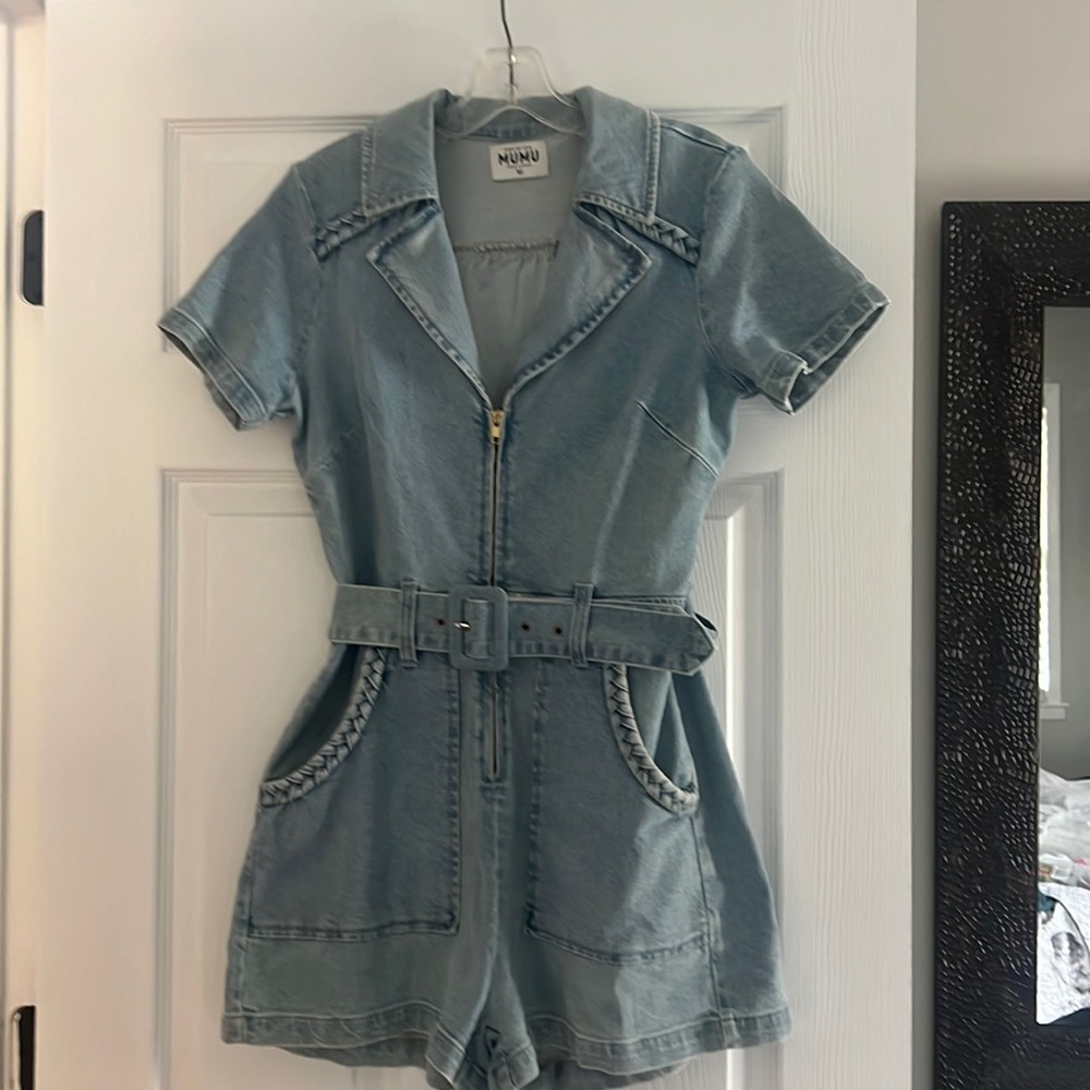 SHOW ME YOUR MUMU denim romper. Size M